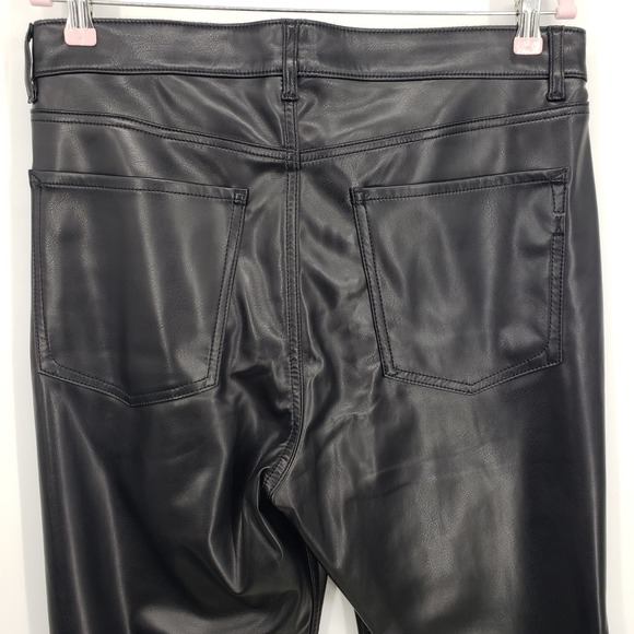 Express Vegan Leather Pants 12L LONG Faux Super High Rise Cropped Straight Black - Picture 8 of 12